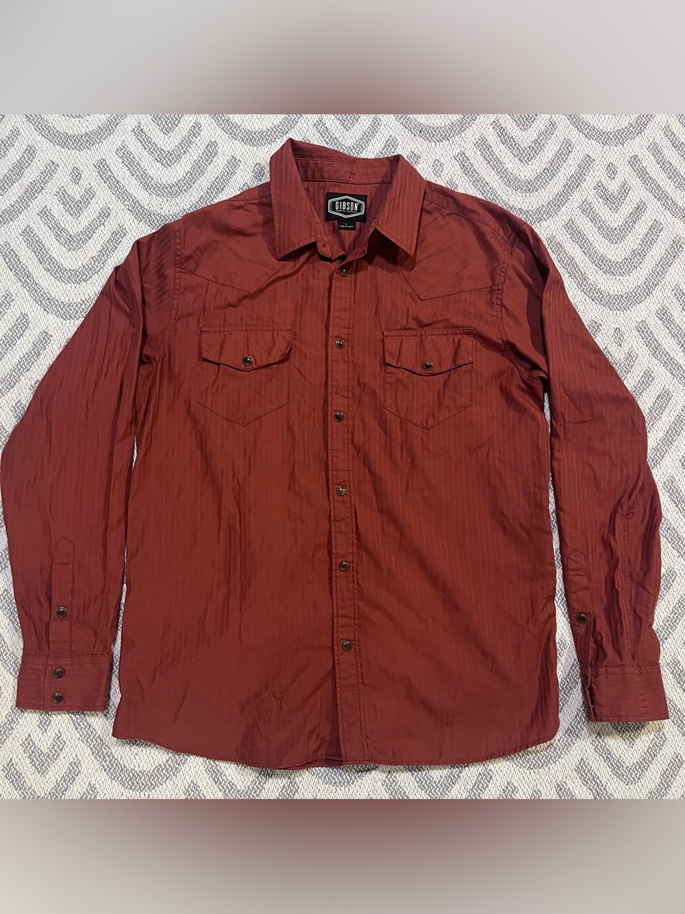 GIBSON Men’s Red Button Snap Long Sleeve Shirt Large